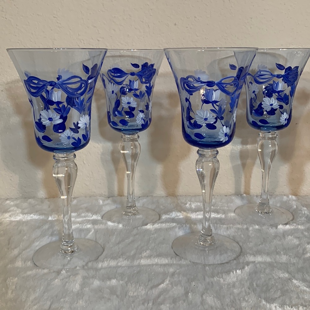 Set of 8 Hand Painted Glass Goblets